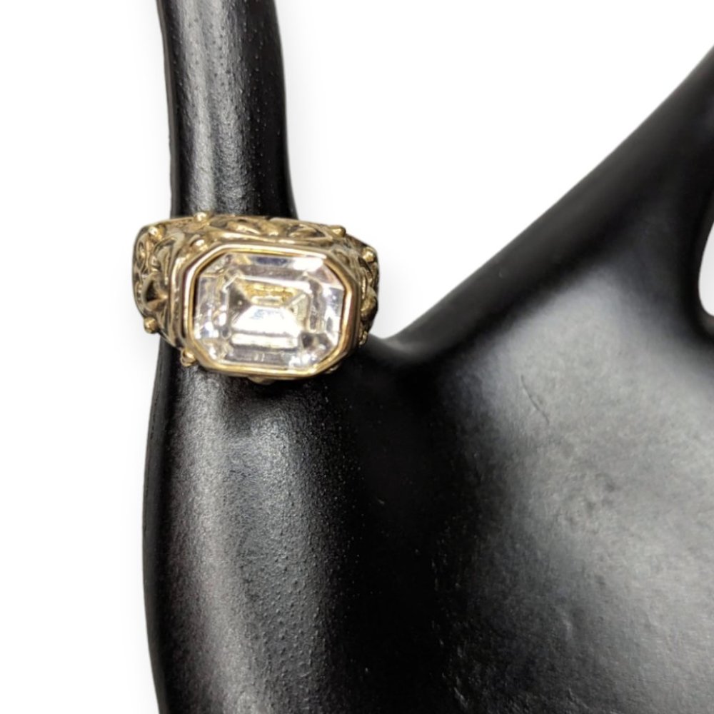 Gold Tone & Large Rhinestone Ring - Picture 5 of 9